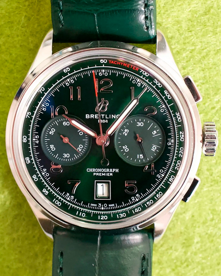 2024 Breitling Premier B01 Chronograph 42MM Green Dial Leather Strap (AB0145)