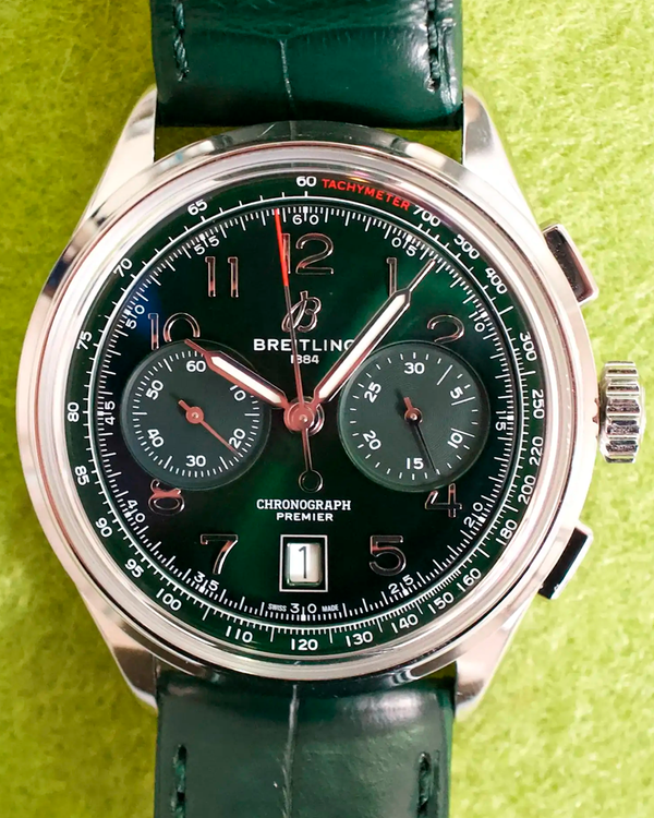 2024 Breitling Premier B01 Chronograph 42MM Green Dial Leather Strap (AB0145)