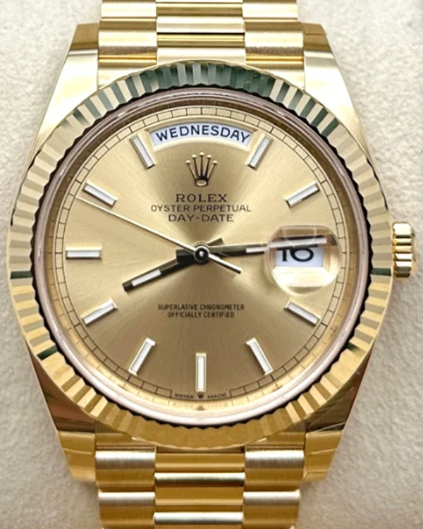 2022 Rolex Day-Date 40MM Champagne Dial Yellow Gold President Bracelet (228238)