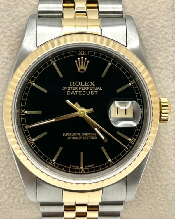 2001 (K Serial) Rolex Datejust 36MM Black Dial Two-Tone Jubilee Bracelet (16233)