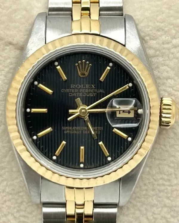 1987 (9.8 Mill. Serial) Rolex Lady-Datejust 26MM Black "Tapestry" Dial Two-Tone Jubilee Bracelet (69173)