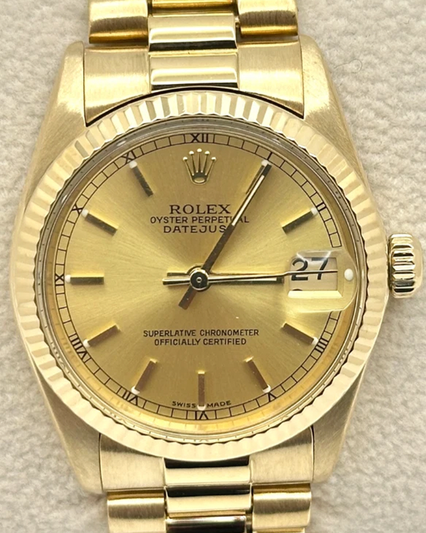 1979 Rolex Datejust 31MM Champagne Dial Yellow Gold President Bracelet (6827)