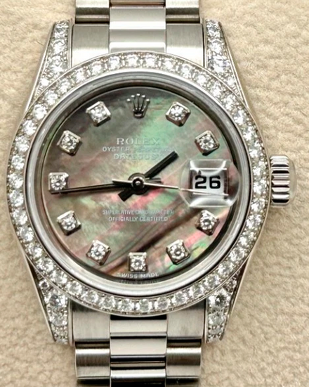 Rolex Lady-Datejust 26MM Mother Of Pearl Dial White Gold President Bracelet (179159)