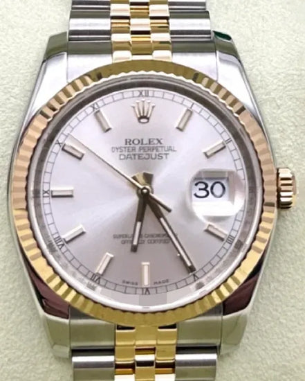 2014 Rolex Datejust 36MM Silver Dial Two-Tone Super Jubilee Bracelet (116233)