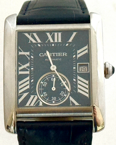 Cartier Tank MC 34MM Blue Dial Leather Strap (WSTA0010)