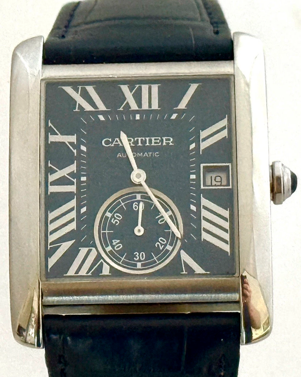 Cartier Tank MC 34MM Blue Dial Leather Strap (WSTA0010)