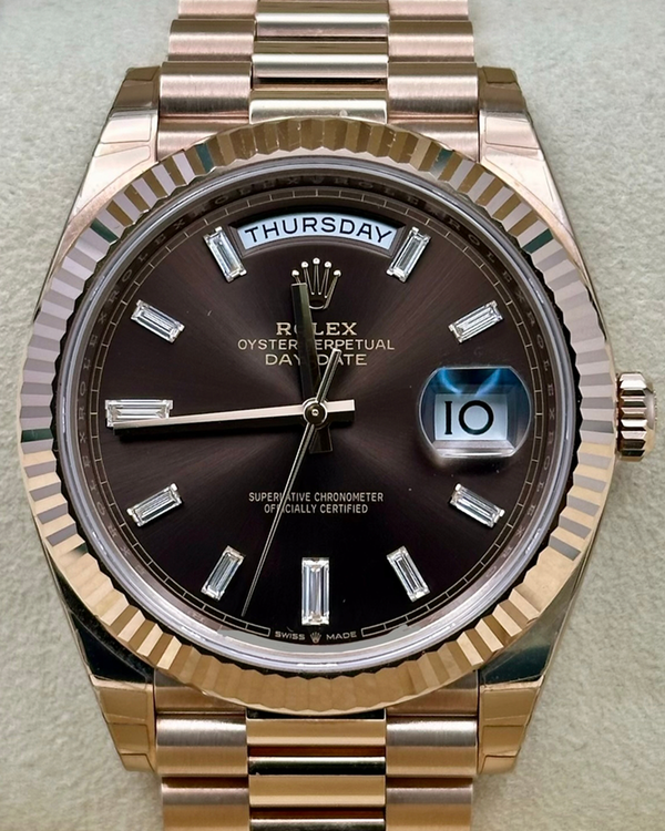 2024 Rolex Day-Date 40MM Chocolate Dial Rose Gold President Bracelet (228235)