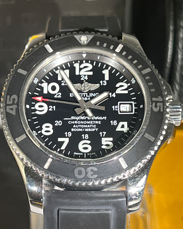 2018 Breitling Superocean 42MM Black Dial Rubber Strap (A17365)