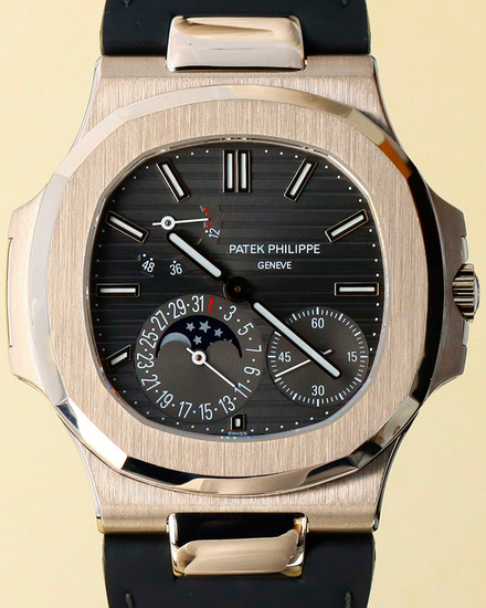 Patek Philippe Nautilus Moonphase 40MM Grey Dial Leather Strap (5712G-001)