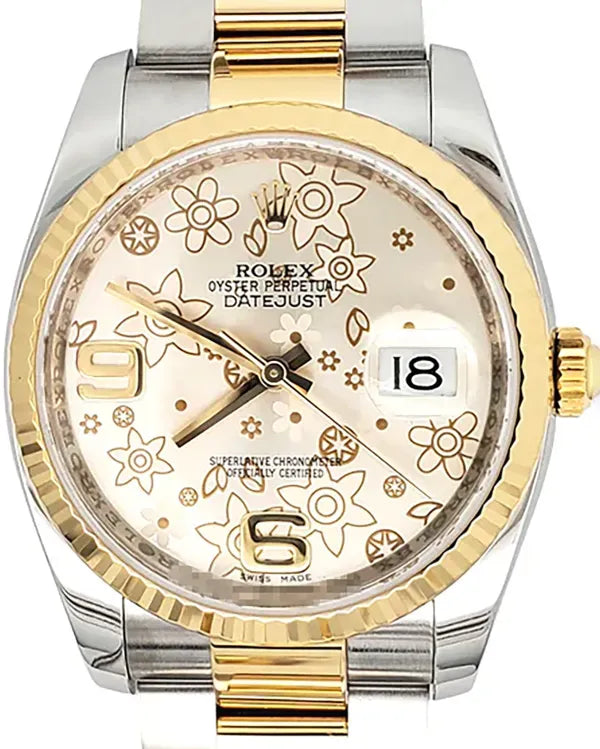 2018 Rolex Datejust 36MM Silver "Floral Motif" Dial Two-Tone Oyster Bracelet (116233)