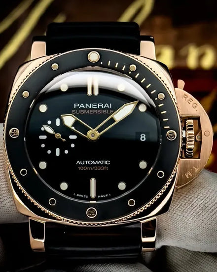 2019 Panerai Submersible 1950 "Goldtech" 42MM Black Dial Rubber Strap (PAM00974)