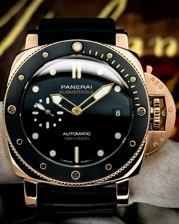 2019 Panerai Submersible 1950 "Goldtech" 42MM Black Dial Rubber Strap (PAM00974)
