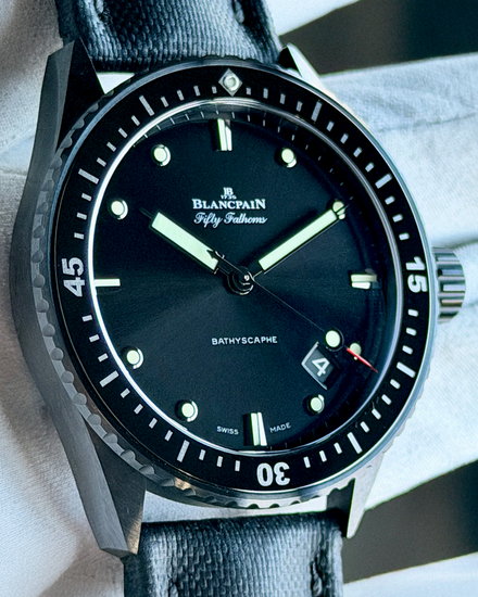 2020 Blancpain Fifty Fathoms Bathyscape Ceramic "Darth Vader" 43MM Black Dial Textile Strap (5000-0130-B52A)
