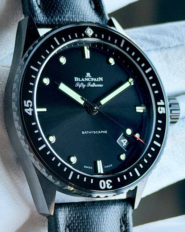 2020 Blancpain Fifty Fathoms Bathyscape Ceramic "Darth Vader" 43MM Black Dial Textile Strap (5000-0130-B52A)