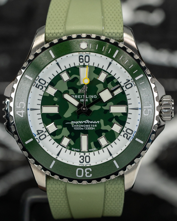 No Reserve - 2024 Breitling Superocean Super Diver 46MM Green "Camo" Dial Rubber Strap (E10379)