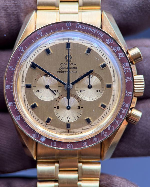 Omega Speedmaster "Apollo XI 1969" L. E. Chronograph 42MM Gold Dial Yellow Gold Bracelet (145.022ba)