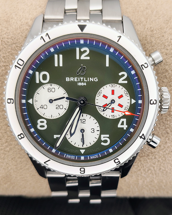 Breitling Classic AVI Chronograph "Curtiss Warhawk" 42MM Green Dial Steel Bracelet (A23380)