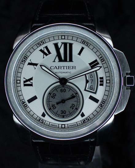 2016 Cartier Calibre de Cartier 42MM Silver Dial Leather Strap (W7100037)