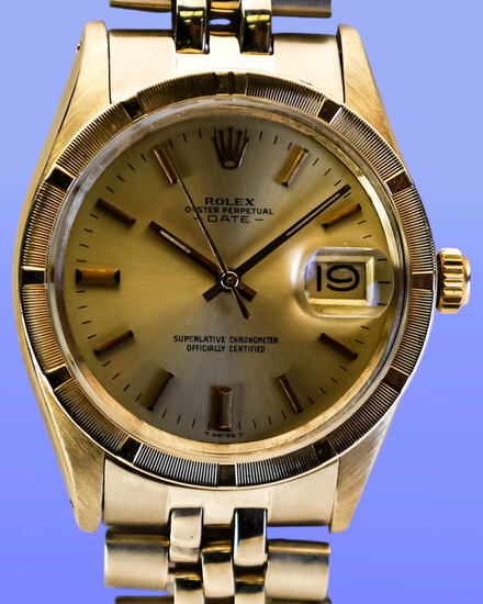 1973 (3.2 Mill. Serial) Rolex Oyster Perpetual Date 34MM Champagne Dial Yellow Gold Jubilee Bracelet (1501)