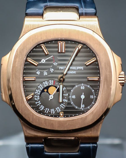 2009 Patek Philippe Nautilus Moonphase 40MM Grey Dial Leather Strap (5712R-001)