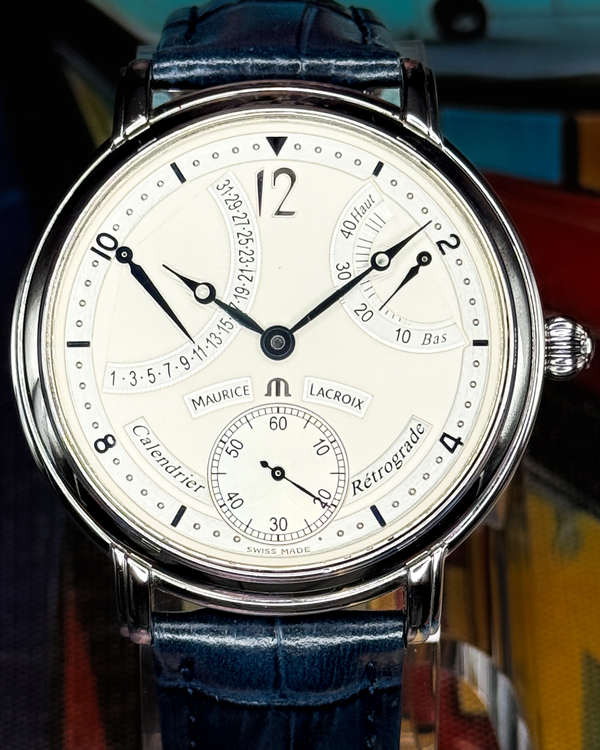 No Reserve - Maurice Lacroix Masterpiece Calendrier Retrograde 43MM Silver Dial Aftermarket Leather Strap (MP6198)