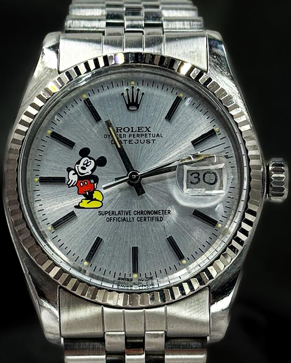 Rolex Datejust "Mickey Mouse" 36MM Aftermarket Silver Dial Jubilee Bracelet (16014)
