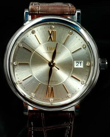 No Reserve - 2019 IWC Schaffhausen Portofino 37MM Silver Dial Leather Strap (IW458101)