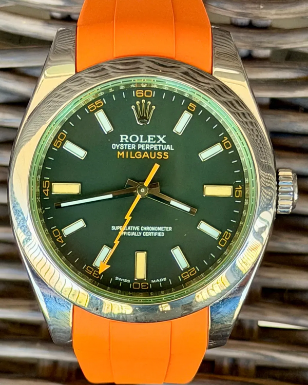 Rolex Milgauss 40MM Black Dial Aftermarket Rubber Strap (116400GV)