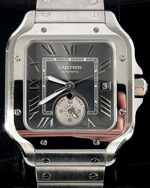 2025 Cartier Santos De Cartier Dual Time 40.2MM Grey Dial Steel Bracelet (WSSA0076)