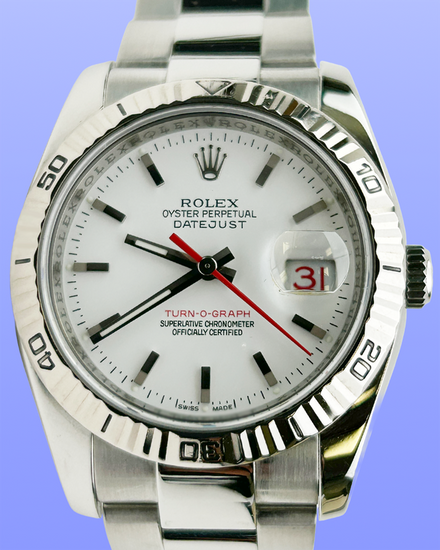 No Reserve - 2008 Rolex Datejust Turn-O-Graph 36MM White Dial Oyster Bracelet (116264)