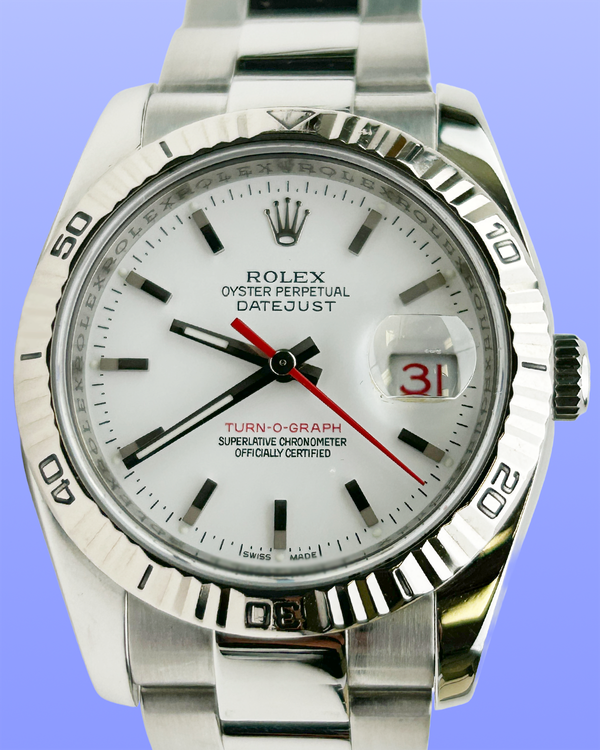 No Reserve - 2008 Rolex Datejust Turn-O-Graph 36MM White Dial Oyster Bracelet (116264)