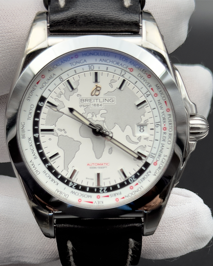 Breitling Galactic Unitime 44MM White Dial Leather Strap (WB3510)