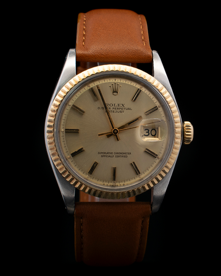 Rolex Datejust 36MM Champagne "Pie Pan" "Sigma" Dial Aftermarket Leather Strap (1601)