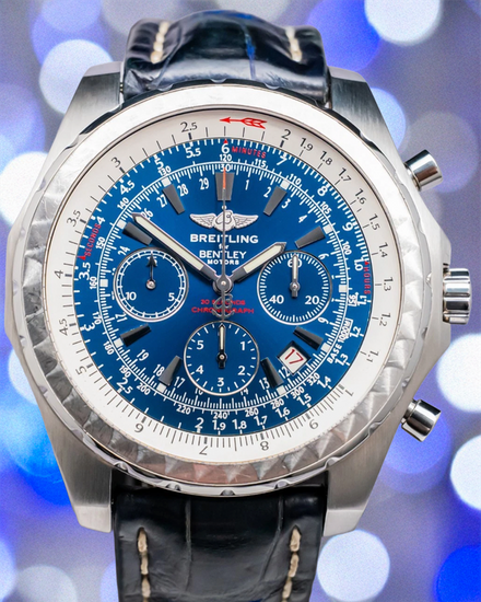 Rare Breitling Bentley Motors 49MM Blue Dial Leather Strap (A25363)