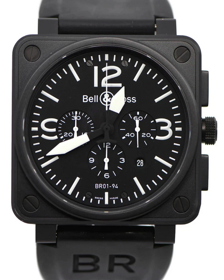 Bell & Ross BR 01 94 Chronograph 46MM Black Dial Rubber Strap (BR01-94-S)