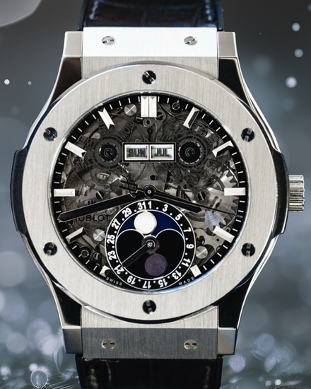 Hublot Classic Fusion Aerofusion Moonphase 45MM Skeleton Dial Leather Strap (517.NX.0170.LR)