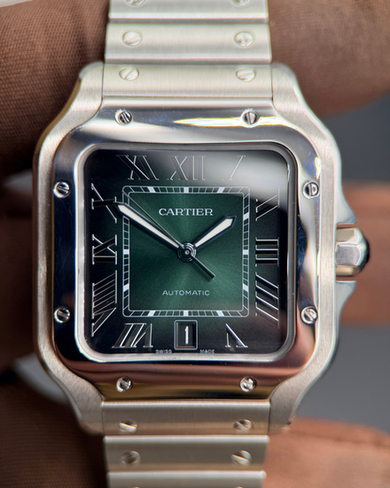 Cartier Santos De Cartier 39.8MM Green Dial Steel Bracelet (WSSA0062)