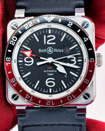 Bell & Ross BR 03 GMT "Coke" 42MM Black Dial Leather Strap (BR03-93-S)