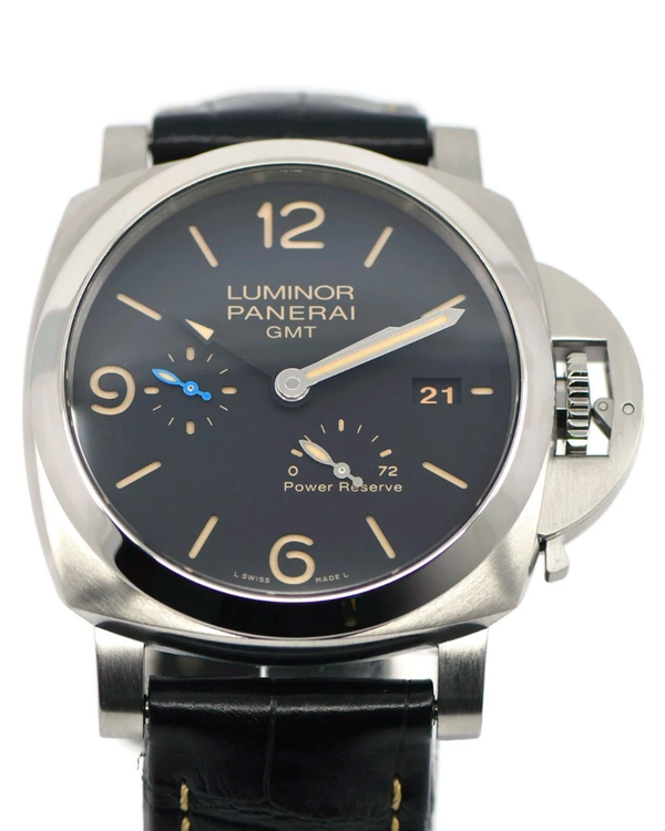Panerai Luminor GMT 1950 3 Days 44MM Black Dial Leather Strap (PAM01321)