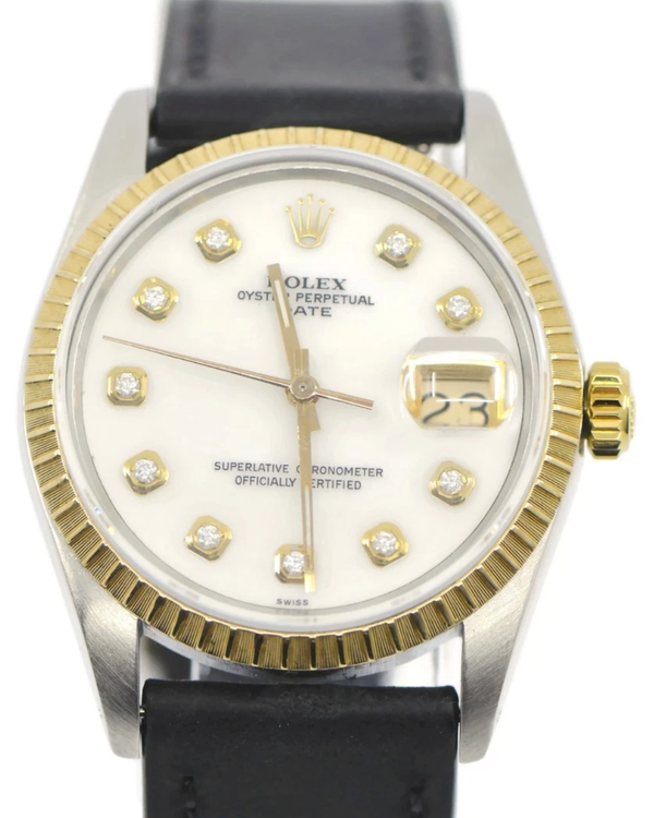 Rolex Oyster Perpetual Date 34MM Aftermarket White Dial Aftermarket Leather Strap (15053)