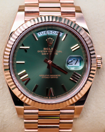 2022 Rolex Day-Date 40MM Green Dial Rose Gold President Bracelet (228235)