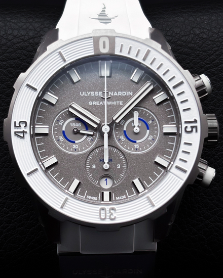 Ulysse Nardin Diver Chronograph "Great White" L.E. 44MM Grey Dial Rubber Strap (1503-170LE-1A-GW/3A)