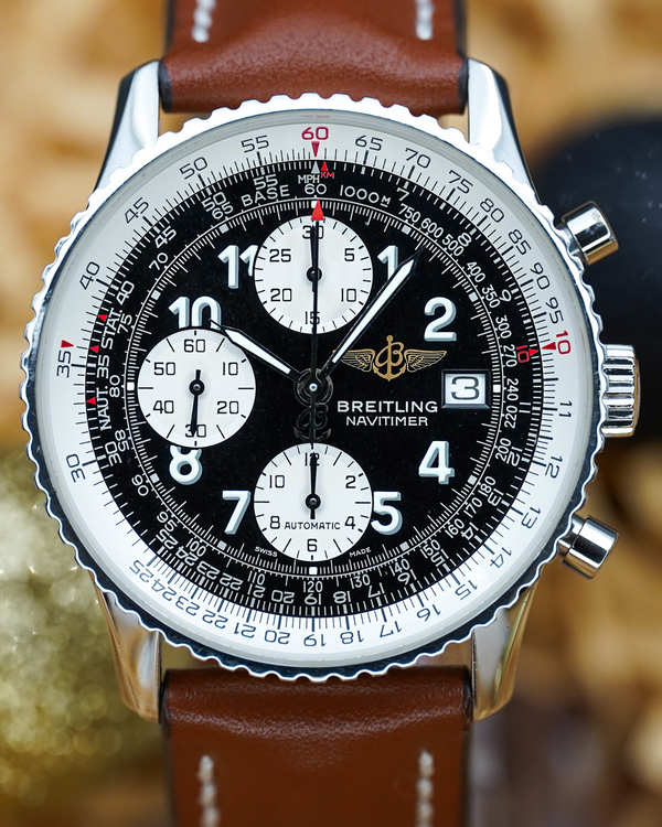 No Reserve - 2002 Breitling Navitimer II 41MM Black Dial Aftermarket Leather Strap (A13322)