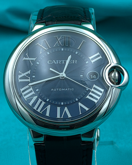 No Reserve - 2021 Cartier Ballon Bleu 42MM Blue Dial Aftermarket Leather Strap (WSBB0027)