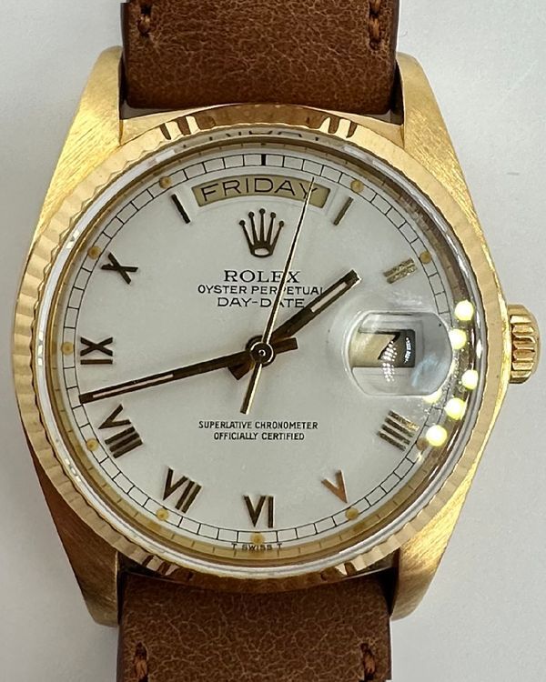 No Reserve - Rolex Day-Date 36MM White Dial Aftermarket Leather Strap (18038)