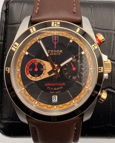 Tudor Grantour Chrono Fly-Back 42MM Black Dial Aftermarket Leather Strap (20551)
