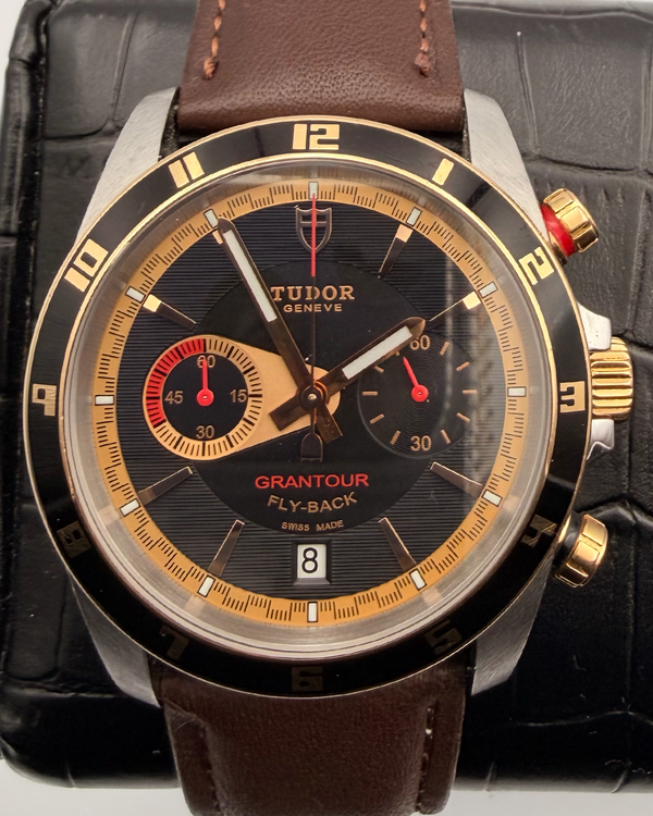 Tudor Grantour Chrono Fly-Back 42MM Black Dial Aftermarket Leather Strap (20551)