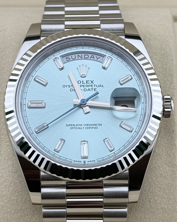 2026 Rolex Day-Date 40MM Ice Blue Dial Platinum President Bracelet (228236)
