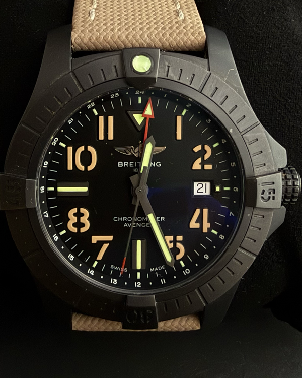 2019 Breitling Avenger GMT Night Mission 45MM Black Dial Leather Strap (V32395)