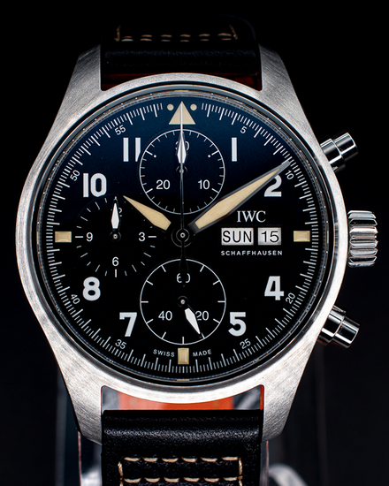 2019 IWC Schaffhausen Pilot Spitfire Chronograph 41MM Black Dial Leather Strap (IW387903)